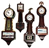 Four New Haven small mahogany case 8 day banjo clocks, early 20th century.