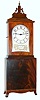 Elmer O. Stennes, Weymouth, Mass., "Massachusetts Shelf Clock" with 8 day time only weight driven movement in mahogany and mahogany veneer case with painted metal dial, dated 1971