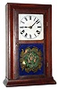 Smith and Goodrich, Bristol, Conn., shelf clock 30 hour time and strike double fusee spring driven movement in miniature mahogany case with reverse ogee molding with reverse painted lower tablet and painted metal dial, c1850