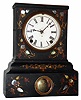 Litchfield Mfg Co., Litchfield, Conn., paper mache case made for J. C. Brown, Forestville, Conn. shelf clock 8 day time and strike spring driven movement with painted metal dial, c1850