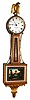 Foster Campos, Pembroke, Mass., "Gold Front Presentation Banjo" wall clock 8 day time only weight driven movement in gold leafed mahogany case with reverse painted tablets and painted metal dial, dated 1993