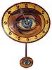 Gilbert Clock Co., Winsted, Conn,, "Optical Advertising" wall clock 8 day time only spring driven movement with dial painted in the manner of a human eye with matching pendulum bob, c1914