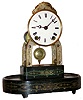 Terry Clock Co., Waterbury, Conn., "Parlor" skeleton mantel clock 8 day time only spring driven movement with white enamel dial and paint decorated metal base, c1870