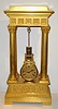 French, Empire style case, with knife edge platform, top center, perhaps with a later knife edge arm / movement, with pinwheel escapement; looks OK, 8 day time and bell strike, c1830