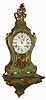 Belgian, E. Giddius Rousseau, Bruxelles, a green Neuchatel clock and bracket, quarter striking, with 13 piece dial, c1790