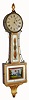 Unsigned Massachusetts banjo timepiece (Willard School), with a step train movement with fillister screw attaching, in a gilt rope front presentation case and with old tablets with pastoral scene. 8-day, weight. C,1830