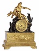 French gilt metal 8 day time and strike silk thread figural mantel clock, c1850