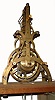 English, Street or small tower timepiece movement, nice scroll frame, and with Graham's dead beat escapement (jeweled pallets) and maintaining power, complete with a canister style pendulum (no mercury) and large brass covered weight, no hands nor dial, eight day duration (need several feet for weight to drop), mounted to a molded edge plank of oak, and probably meant for a window display. C.1900.