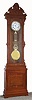 New Haven Clock Co., New Haven, Conn,, standing jeweler's "Regulator No. 4" 8 day time only weight driven movement with lyre / grid iron pendulum in walnut case with burled walnut highlights and white porcelain dial with sweep seconds, c1885