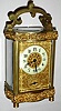French, "Louis XV Doucine" style case 8 day carriage timepiece with alarm and arabic number white enmael dial, c1900