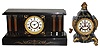 Two Connecticut enameled iron 8 day time and strike mantel clocks, Waterbury and Ansonia, c1900