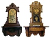 Two Connecticut 8 day time and strike parlor clocks with wall shelves, Ansonia and Ingraham, and one small Junghans German wall clock, c1890