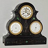 French black slate 8 day time and strike spring driven multidial mantel clock with barometer and thermometer, c1880