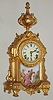 Ansonia Clock Co., New York, "La Versailles" cast metal and porcelain panel 8 day time and strike spring driven mantel clock, c1914