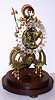 English brass skeleton clock, siingle chain fusee, 8 day time with passing strike, on base with glass cover, c1900.