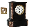 Two European clocks- French slate/marble 8-day time only spring driven mantel clock c1900 and a Altman and Co. Swiss 8 day travel clock with alarm c1940