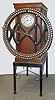 International Time Recorder clock and recording device for 100 employees, in hardwood case, on original steel stand, c1930
