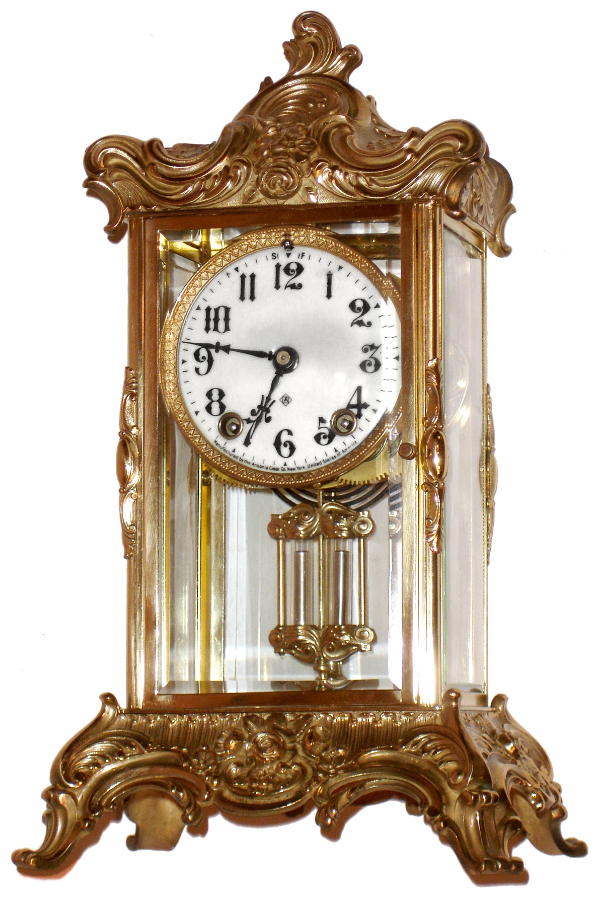Ansonia Clock Co., New York, "Zenith" 8 day time and strike crystal regulator, c1914 — Antique Clocks Price Guide
