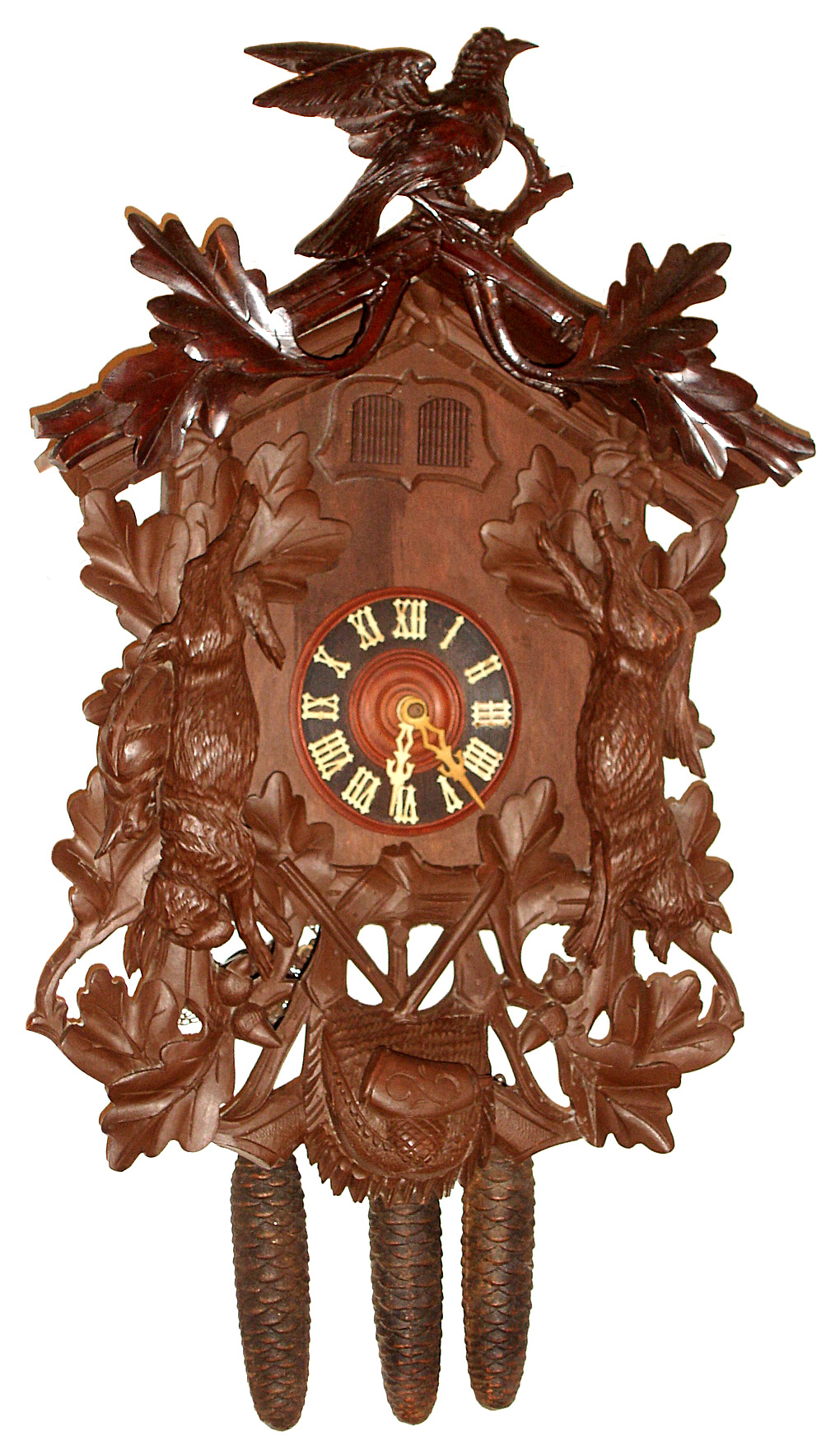 German Black Forest cuckoo and quail 30 hour carved wood clock, c1910 — Antique Clocks Price Guide
