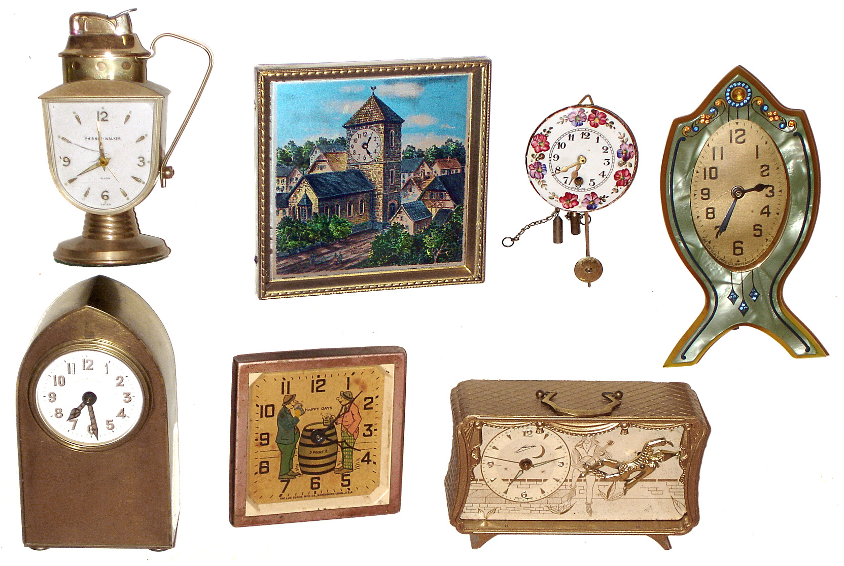 Clocks- 7 (Seven) metal desk clocks, 8 day and 30 hour, 20th century — Antique Clocks Price Guide