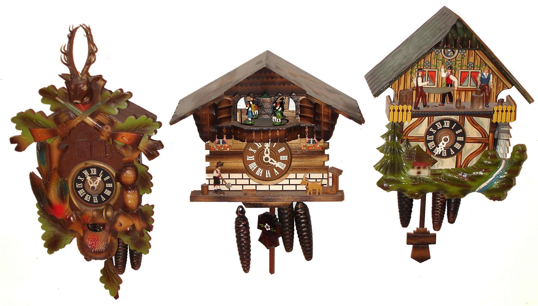 Clocks- 3 (Three) German Black Forest modern 3-weight cuckoo clocks, late 20th century — Antique Clocks Price Guide