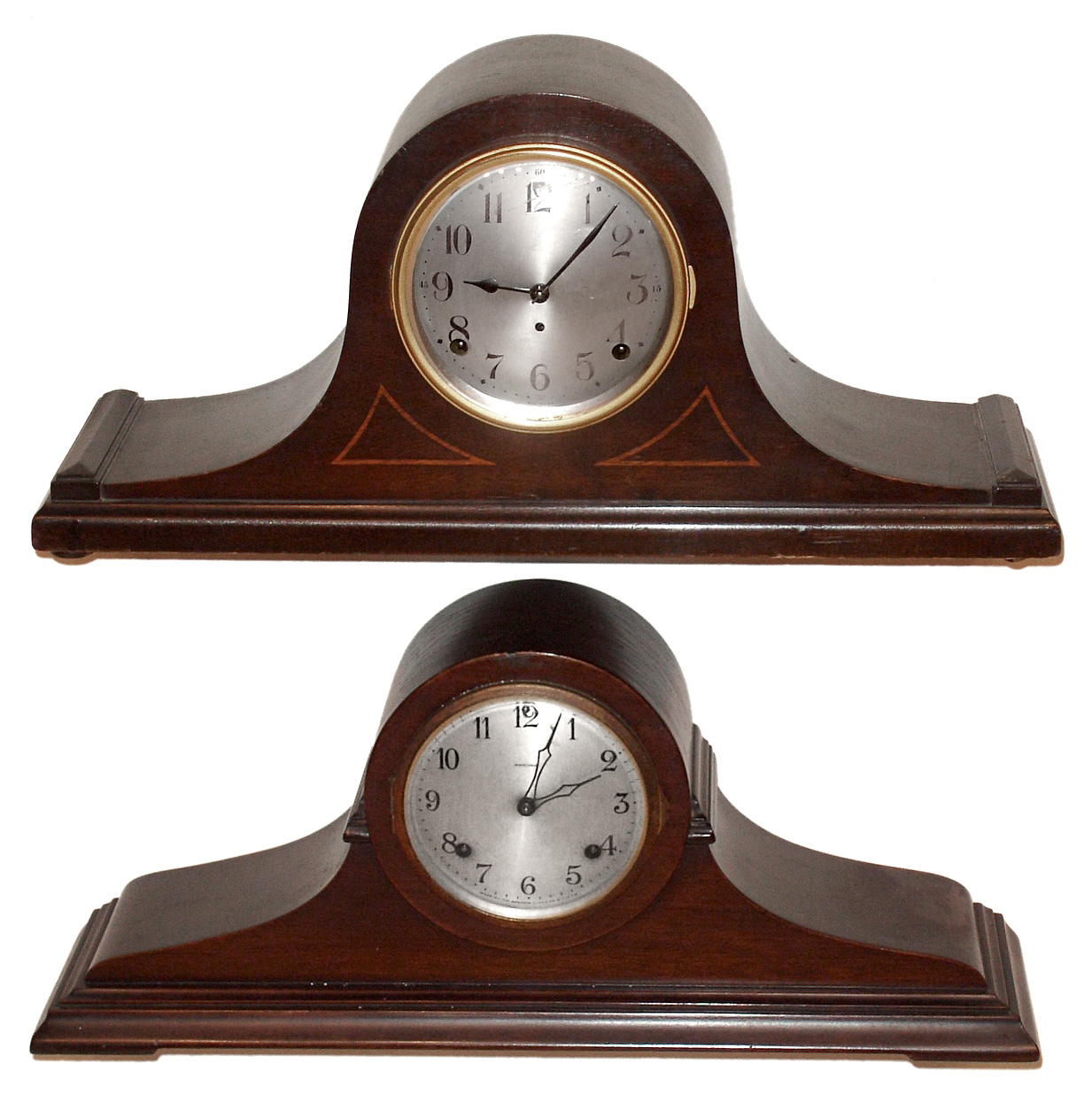 Clocks- 2 (Two) eight day time and strike mahogany tambour clocks, early 20th century: Ansonia and Seth Thomas — Antique Clocks Price Guide