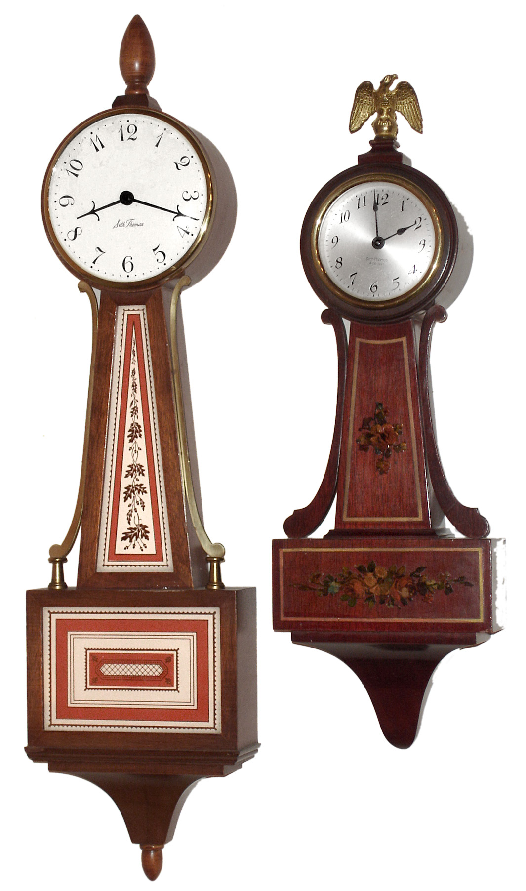 Clocks- 2 (Two) Seth Thomas small 8 day time only mahogany banjo clocks, 20th century — Antique Clocks Price Guide