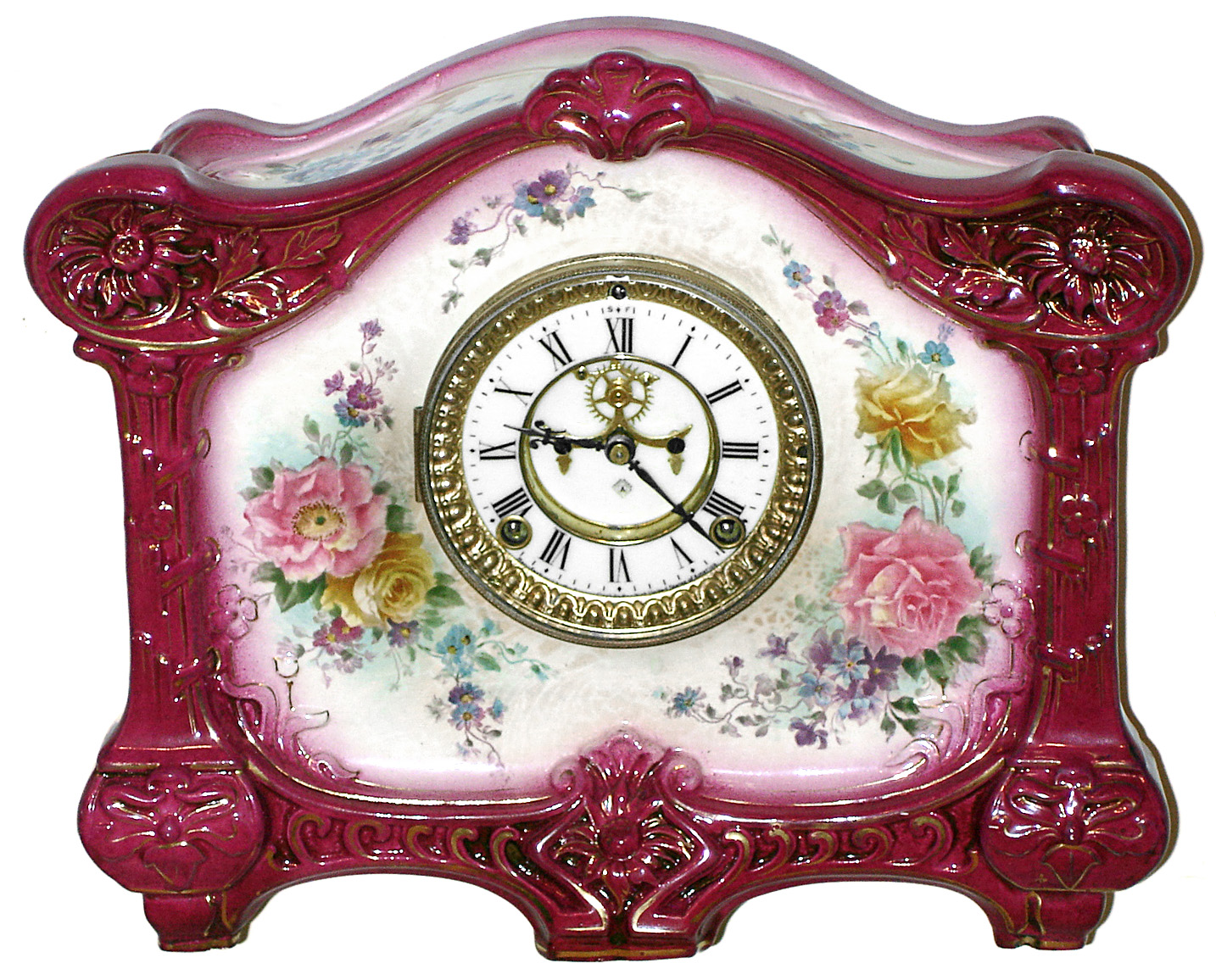 Ansonia Clock Co., New York, "La Croix" 8 day time and strike porcelain mantel clock, c1900 — Antique Clocks Price Guide