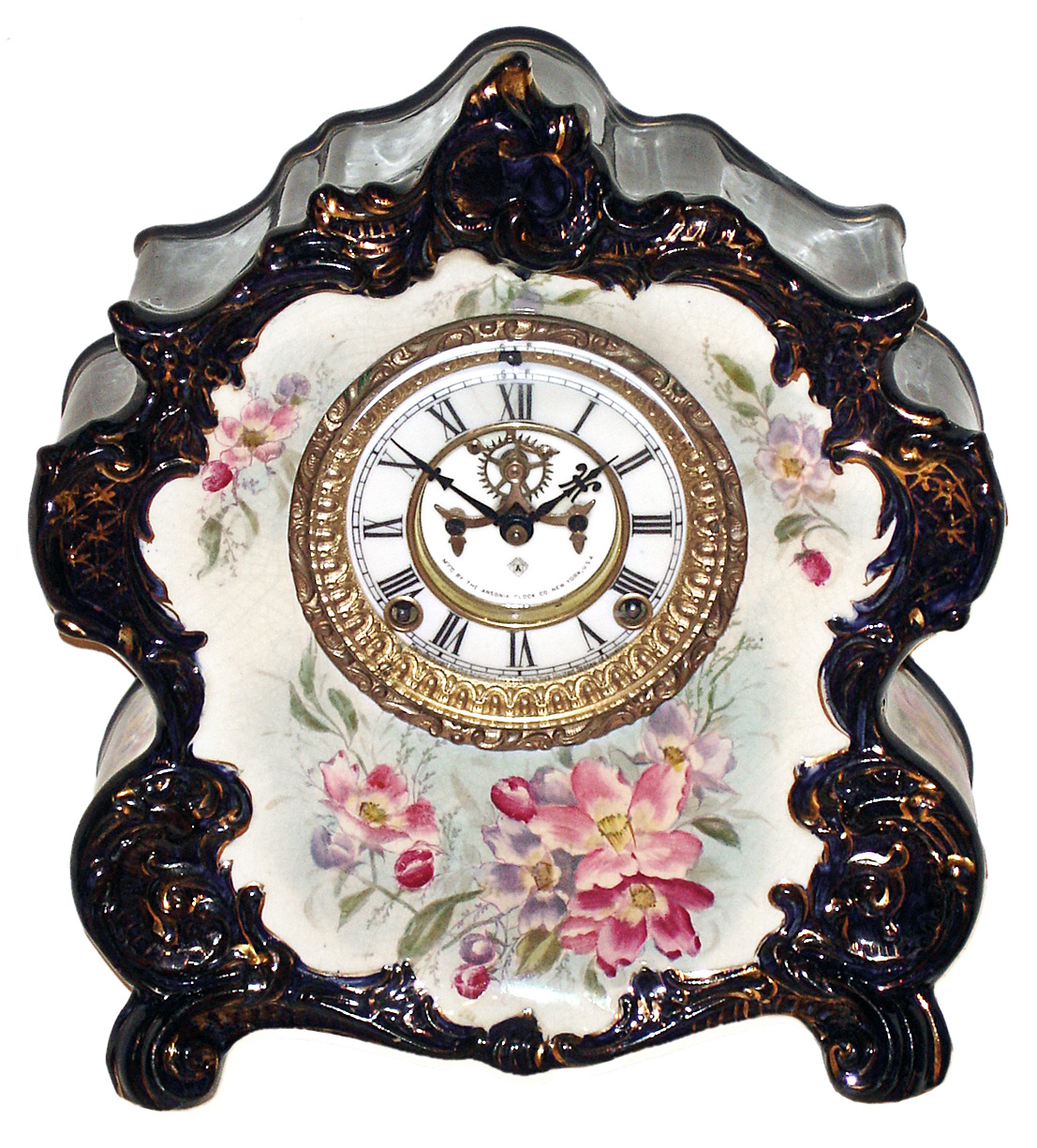 Ansonia Clock Co., New York, "La Vogue" 8 day time and strike porcelain mantel clock, c1901 — Antique Clocks Price Guide
