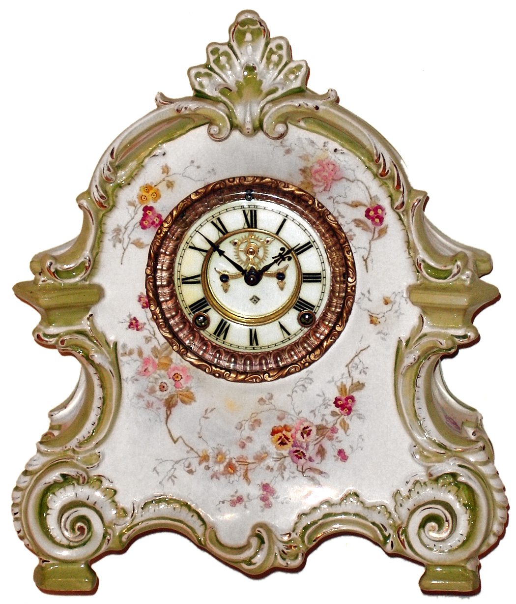 Ansonia Clock Co., New York, "La Bretagne" 8 day time and strike porcelain clock, c1904 — Antique Clocks Price Guide