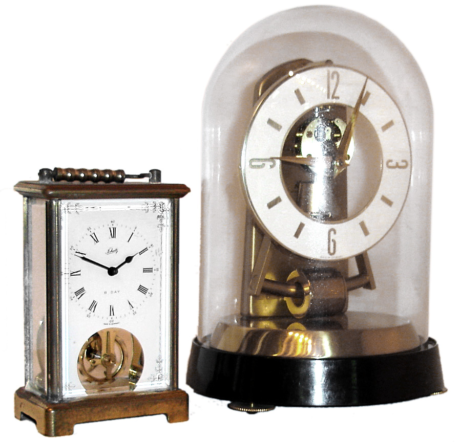 Clocks- 2 (Two) German brass and glass novelty clocks, Kundo Electronic and Schatz carriage, later 20th century — Antique Clocks Price Guide
