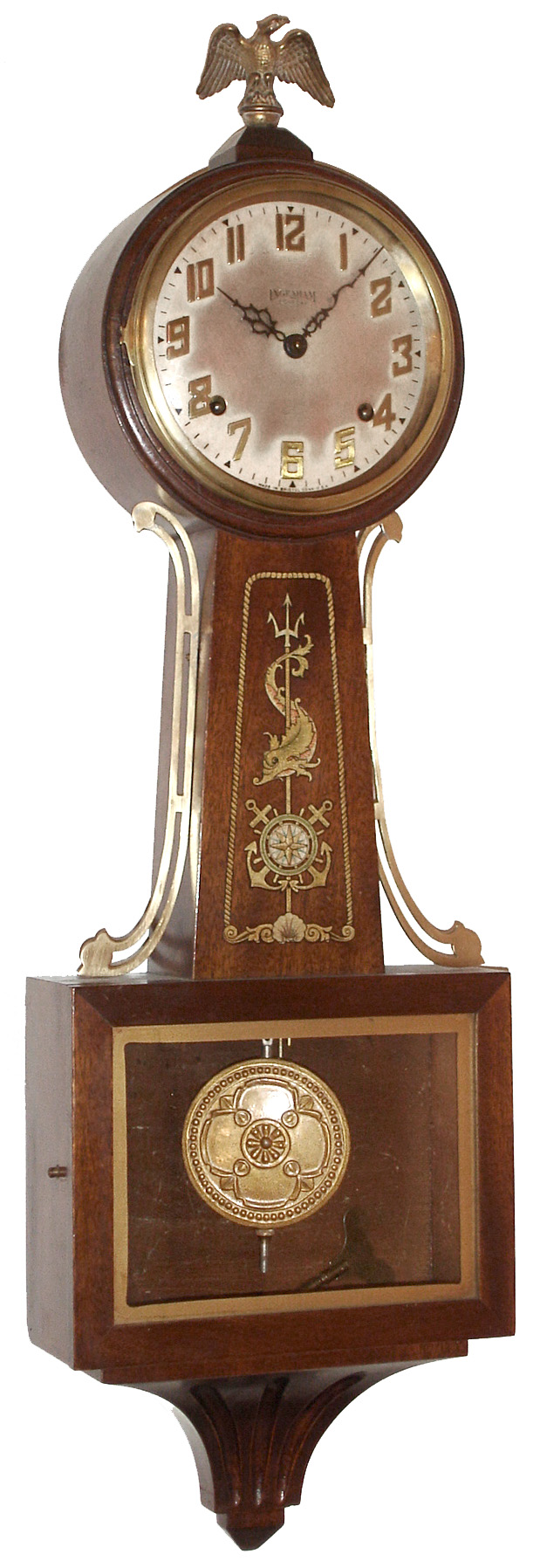 E. Ingraham, Bristol, Conn. "Yankee Clipper" 8 day time and strike mahogany banjo clock, c1934 — Antique Clocks Price Guide