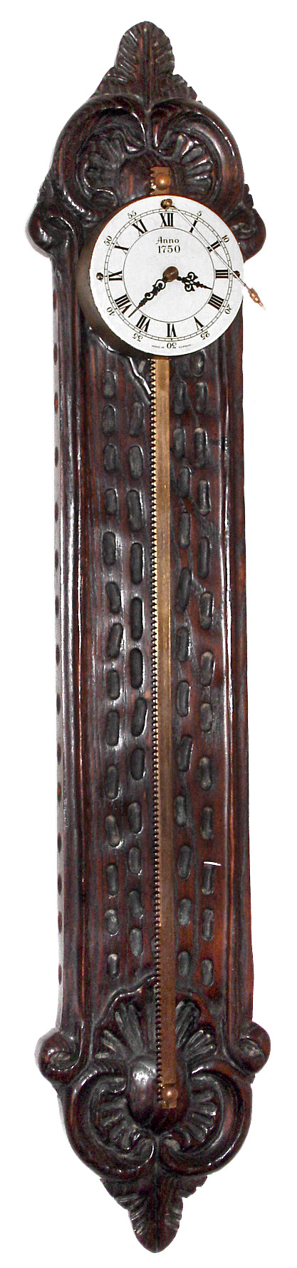 Colonial Manufacturing Company, Zeeland, Michigan, "No. 120 Saw Clock" 32 hour German gravity timepiece, c1980 — Antique Clocks Price Guide