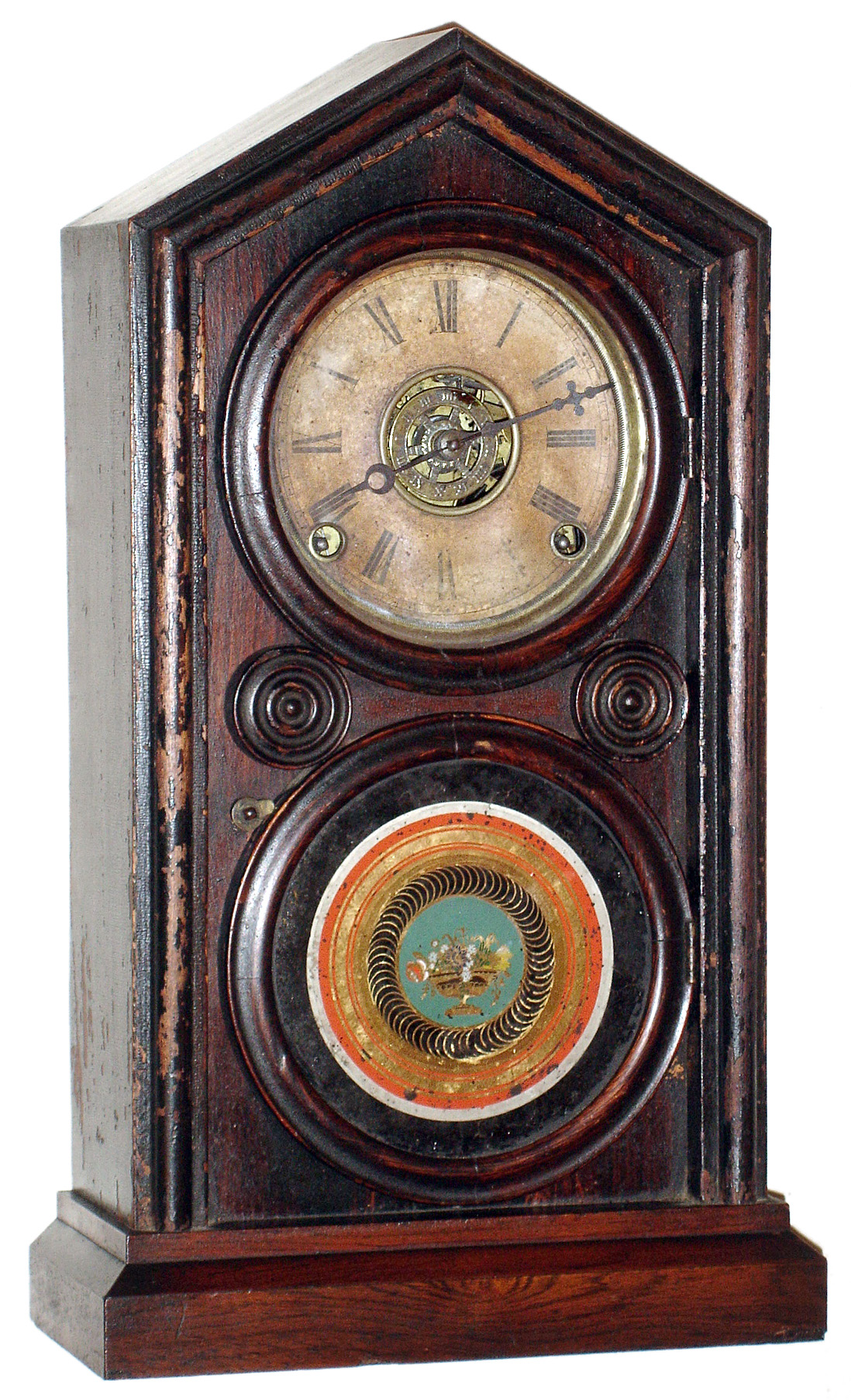 E. Ingraham, Bristol, Conn. "Doric" 8 day time, strike and alarm rosewood mantel clock, c1880 — Antique Clocks Price Guide