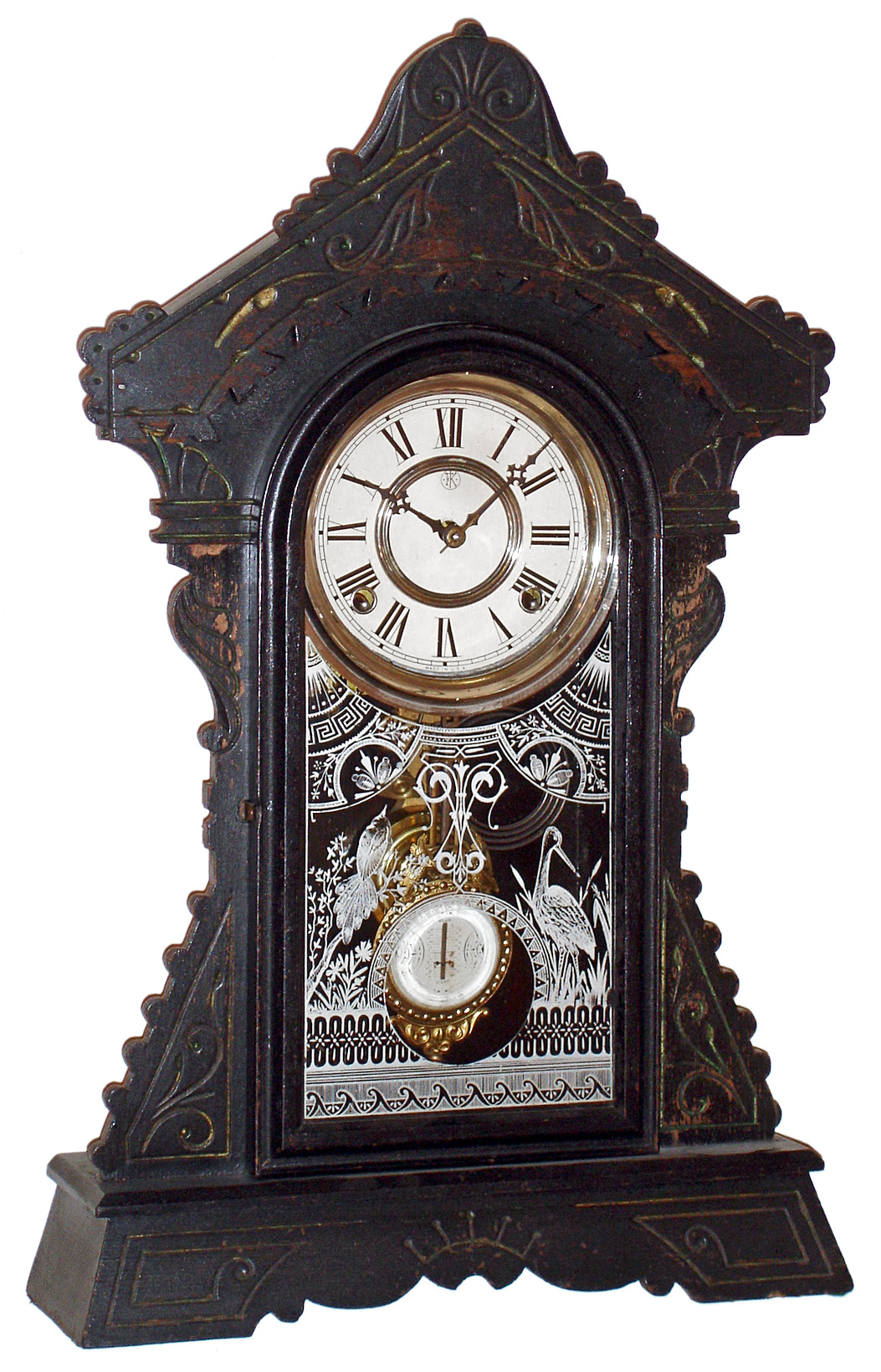 F. Kroeber, New York, "Miranda" ebonized wood 8 day time and strike mantel clock, c1885 — Antique Clocks Price Guide