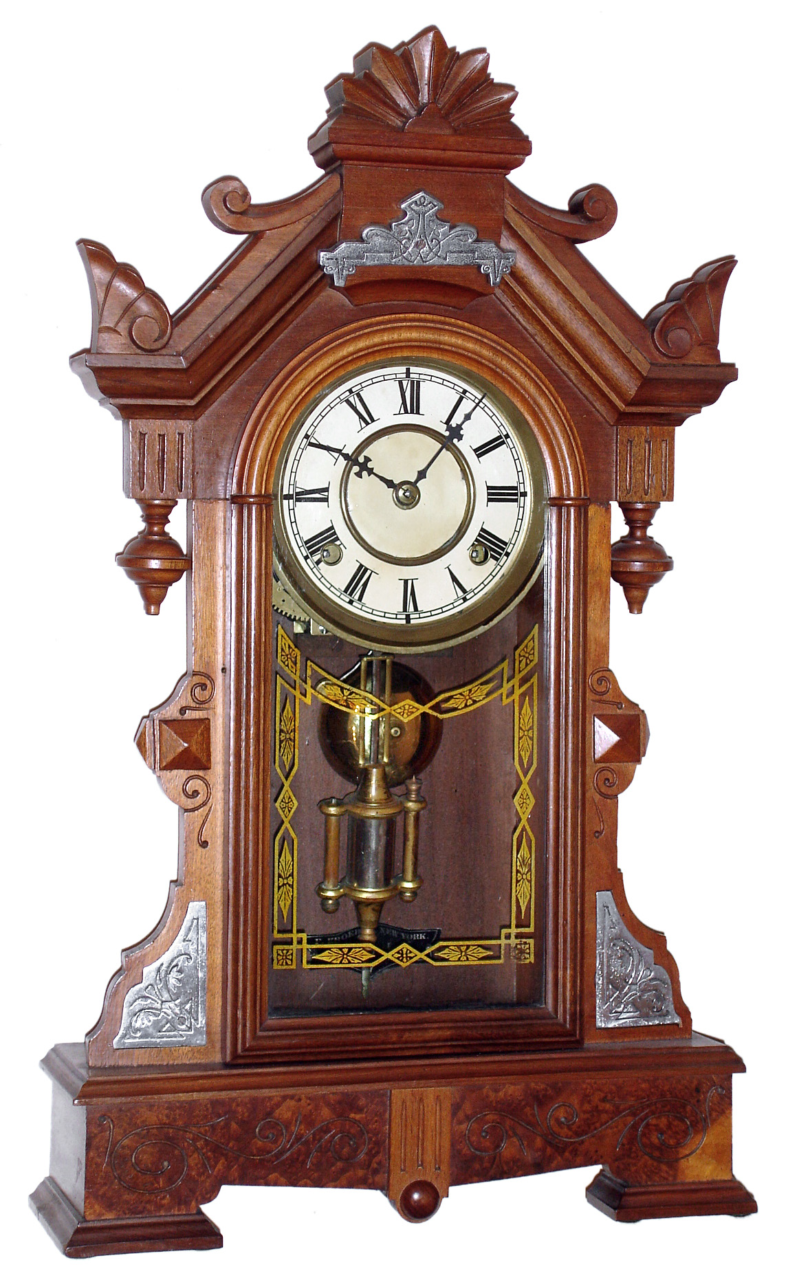 F. Kroeber, New York, "Congress" walnut 8 day time and strike mantel clock, c1880 — Antique Clocks Price Guide