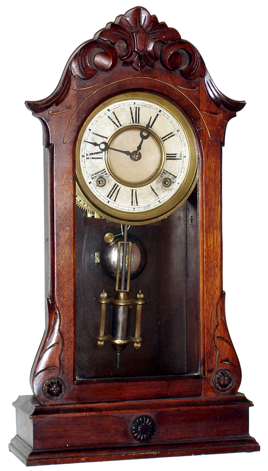 F. Kroeber, New York, "Winona" walnut 8 day time and strike mantel clock, c1875 — Antique Clocks Price Guide