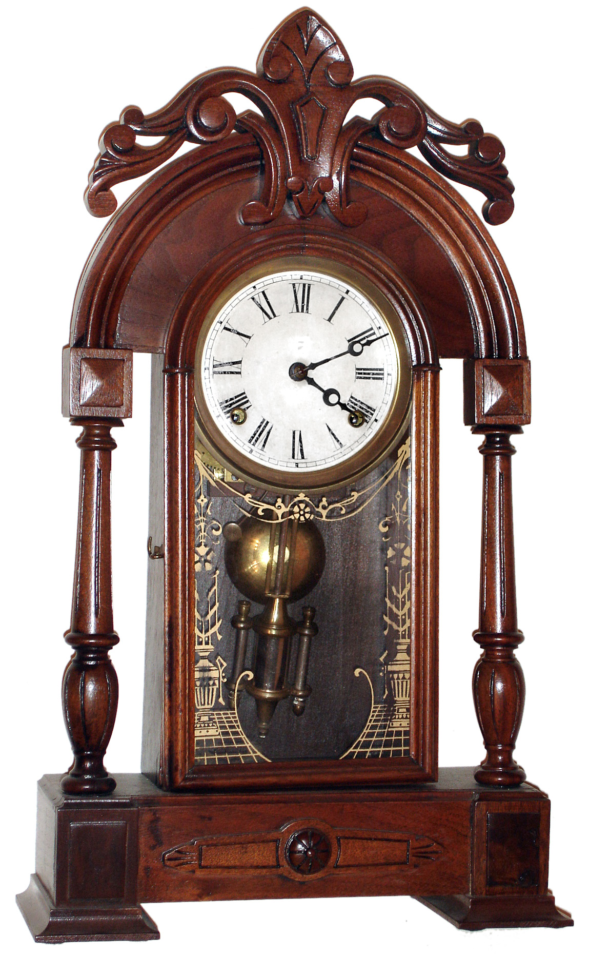 F. Kroeber, New York, "Polaris" walnut 8 day time and strike mantel clock, c1880 — Antique Clocks Price Guide
