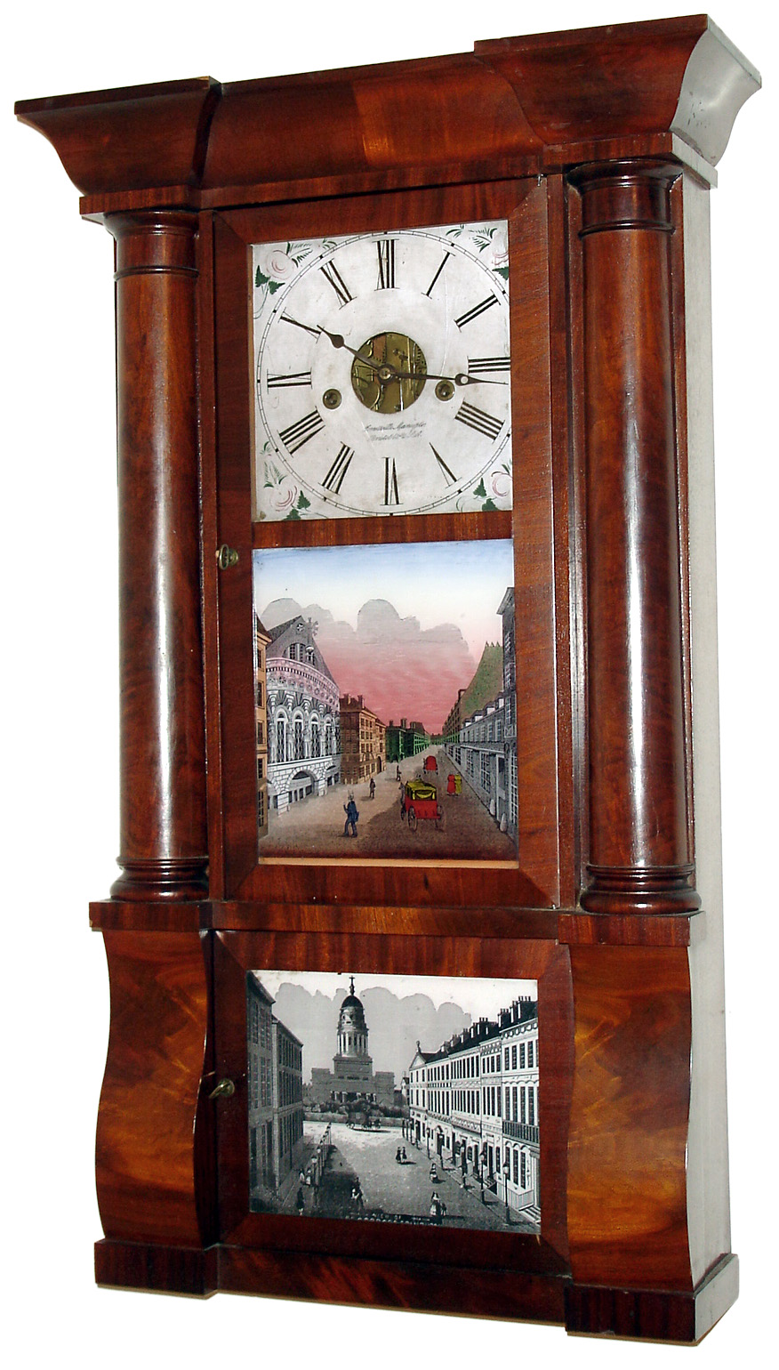 Forestville Mfg. Co., (J. C. Brown), 8 day time and strike column and cornice shelf clock, c1845 — Antique Clocks Price Guide