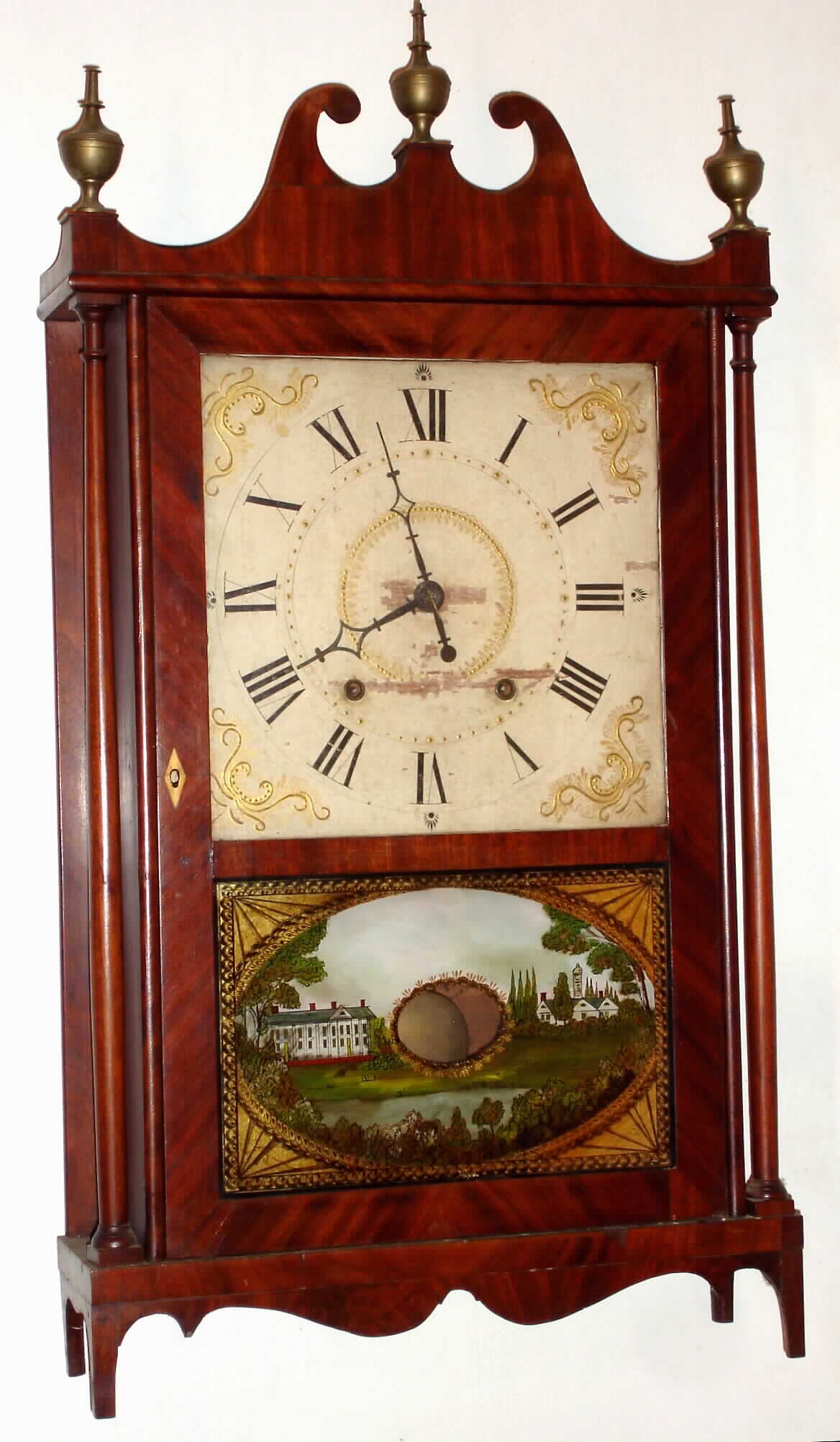 Ephraim Downs, Bristol, Conn., 30 hour time and strike wood movement pillar and scroll shelf clock, c1830 — Antique Clocks Price Guide