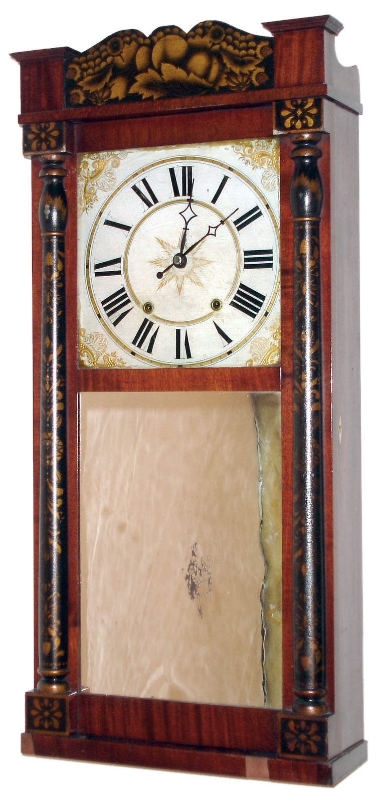 Riley Whiting, Winchester, Conn., 30 hour time and strike wood movement half column and splat shelf clock, c1830. — Antique Clocks Price Guide