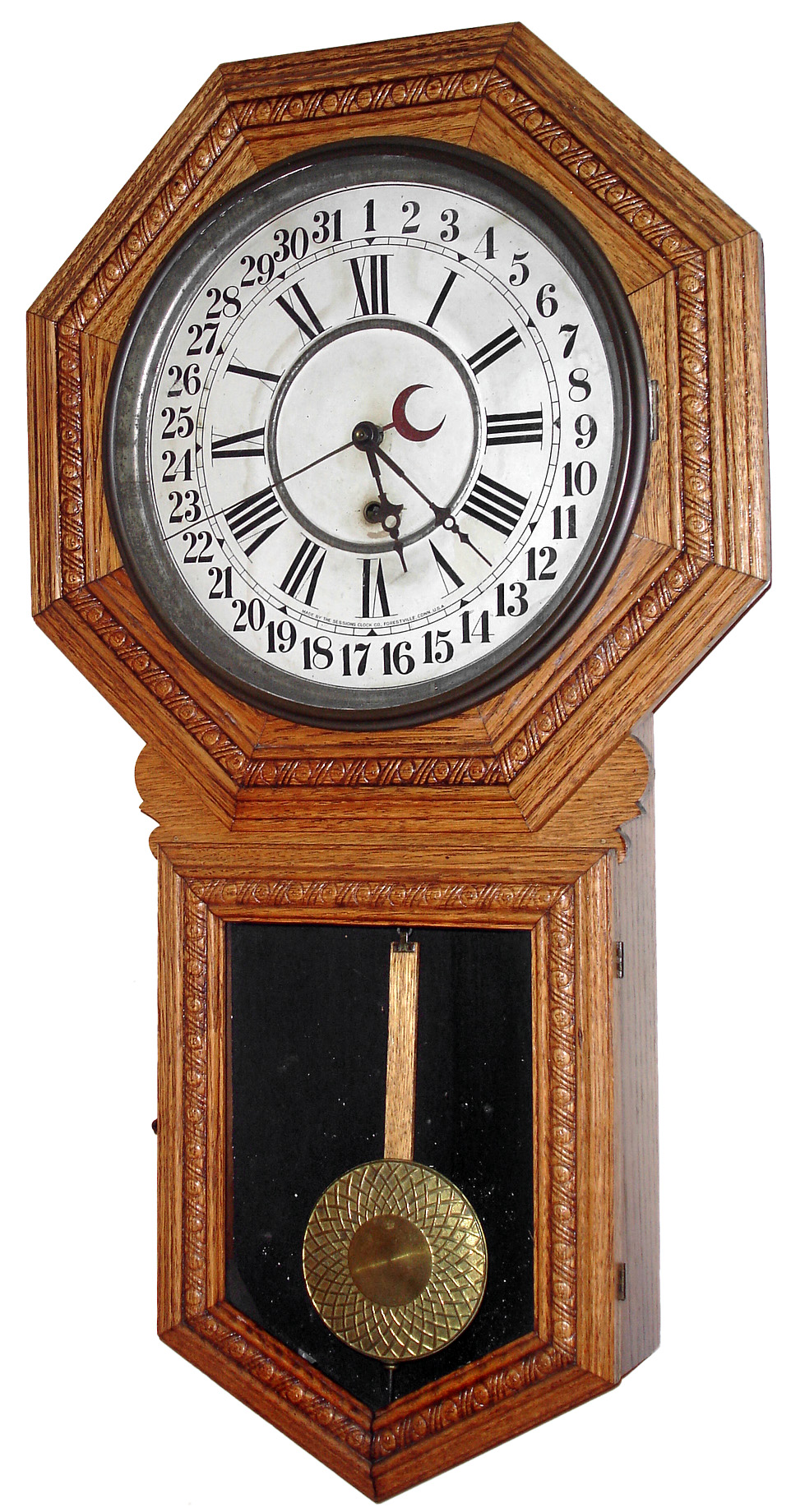 Sessions Clock Co., "St. Clair", 8 day calendar wall timepiece, c1915. — Antique Clocks Price Guide