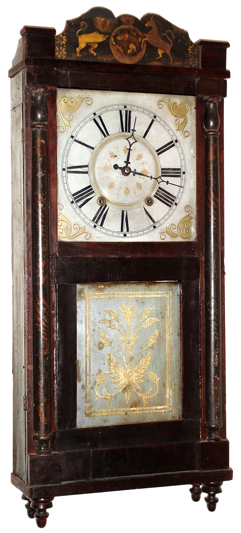 Daniel Pratt, Jr., Reading Mass., 30 hour time and strike wood movement half column and splat shelf clock, c1837. — Antique Clocks Price Guide