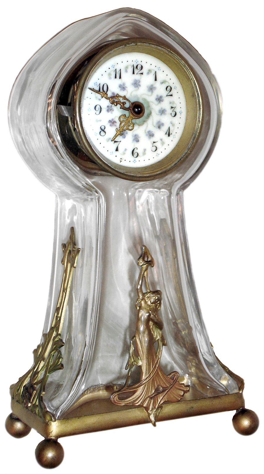 French, 8 day glass and gilt brass platform escapement table timepiece, c1900 — Antique Clocks Price Guide