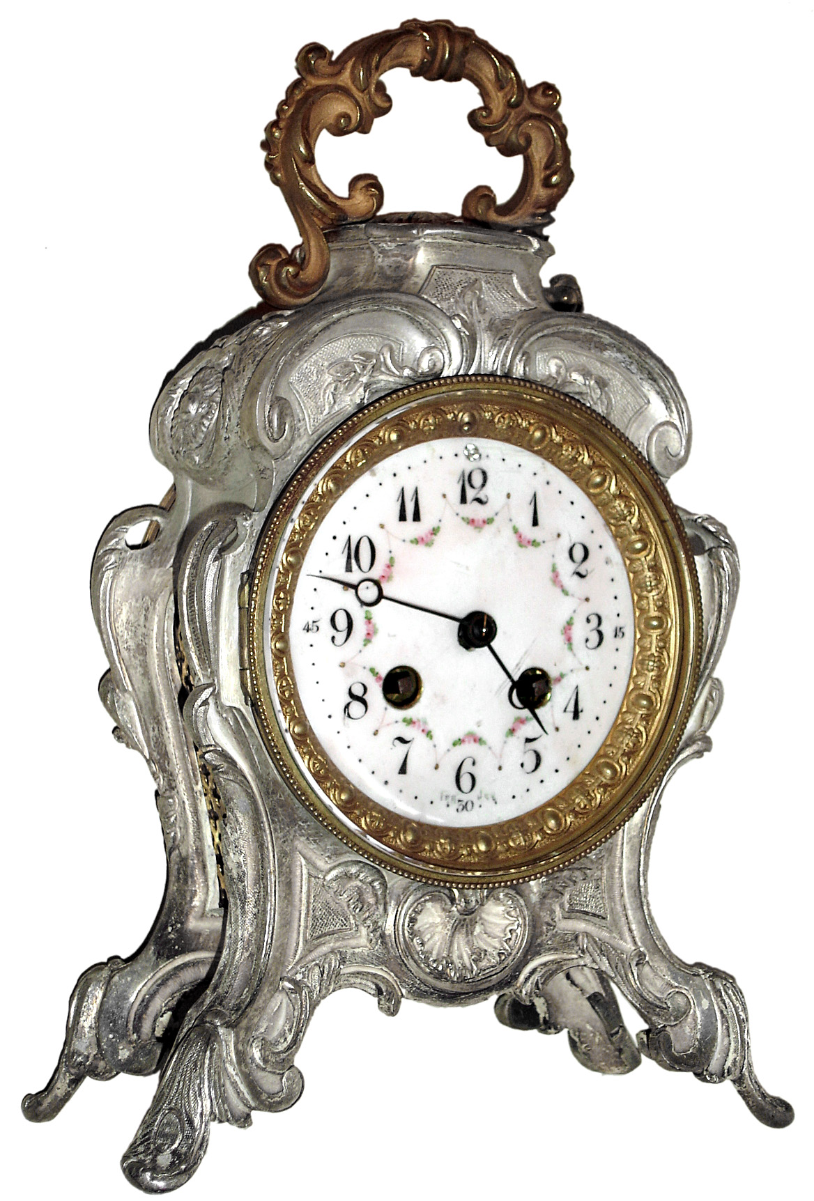 French, Japy Freres, 8 day time and strike platform escapement rococo style mantel clock, c1900. — Antique Clocks Price Guide
