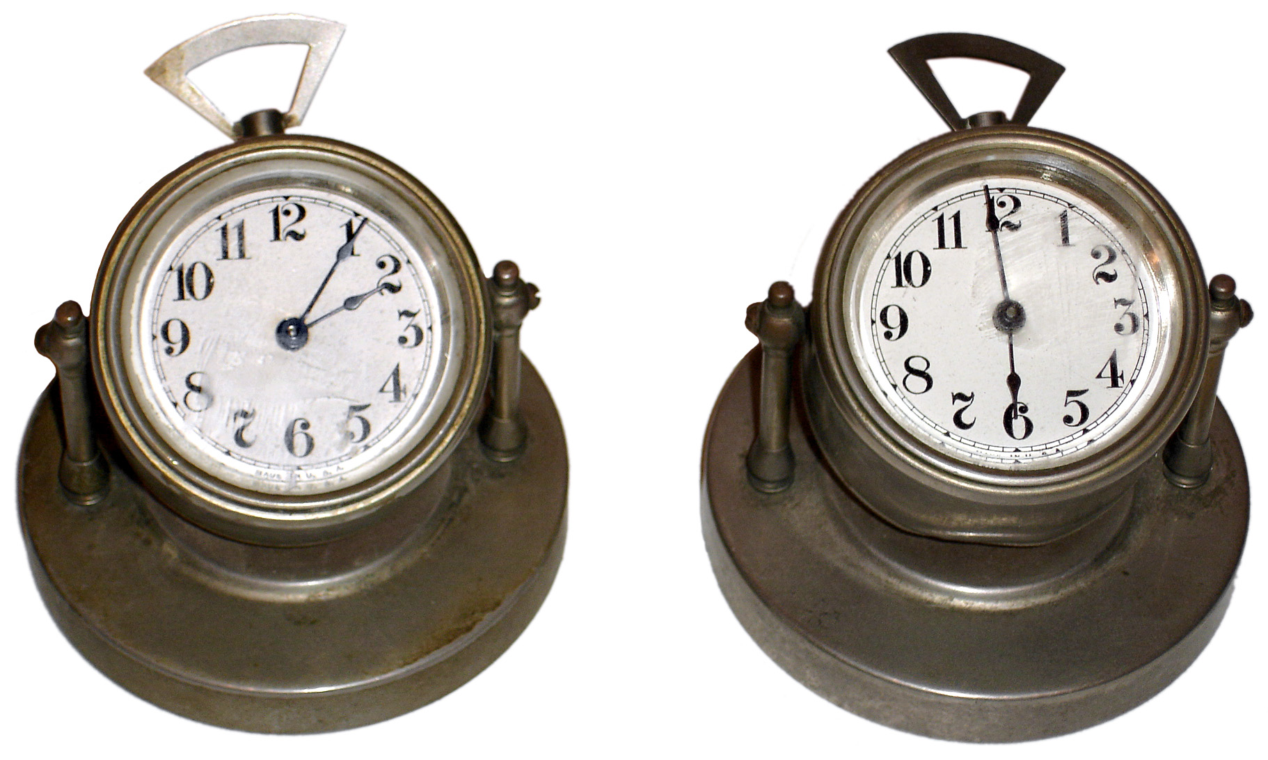 Clocks- 2 (Two) American small nickel plated swivel head 30 hour swivel head desk clocks, early 20th century — Antique Clocks Price Guide