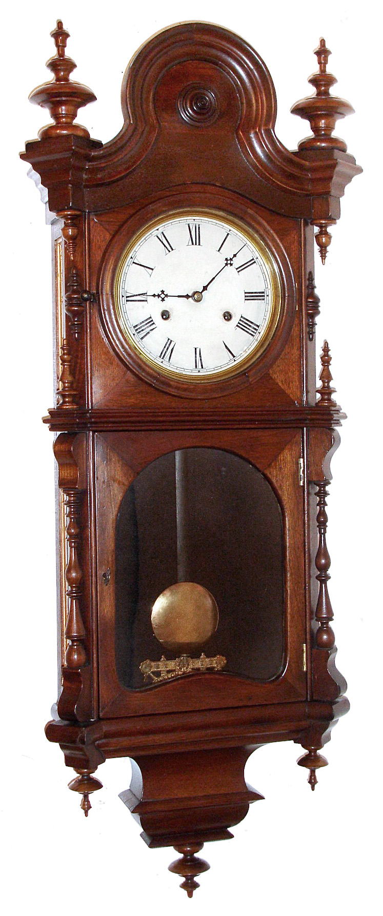 Welch, Spring and Co., Forestville, Conn., "Regulator No. 4", 30 day, time only, spring driven, nickel plated movement with club tooth escapement in walnut case with paper over metal dial, c1875 — Antique Clocks Price Guide