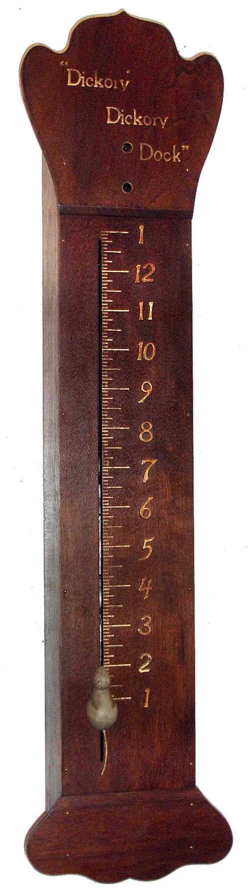 Novelty clock, "Dickory, Dickory Dock", 8 day, time only, pendulum regulated, spring driven movement in a mahogany case, circa late 20th century — Antique Clocks Price Guide