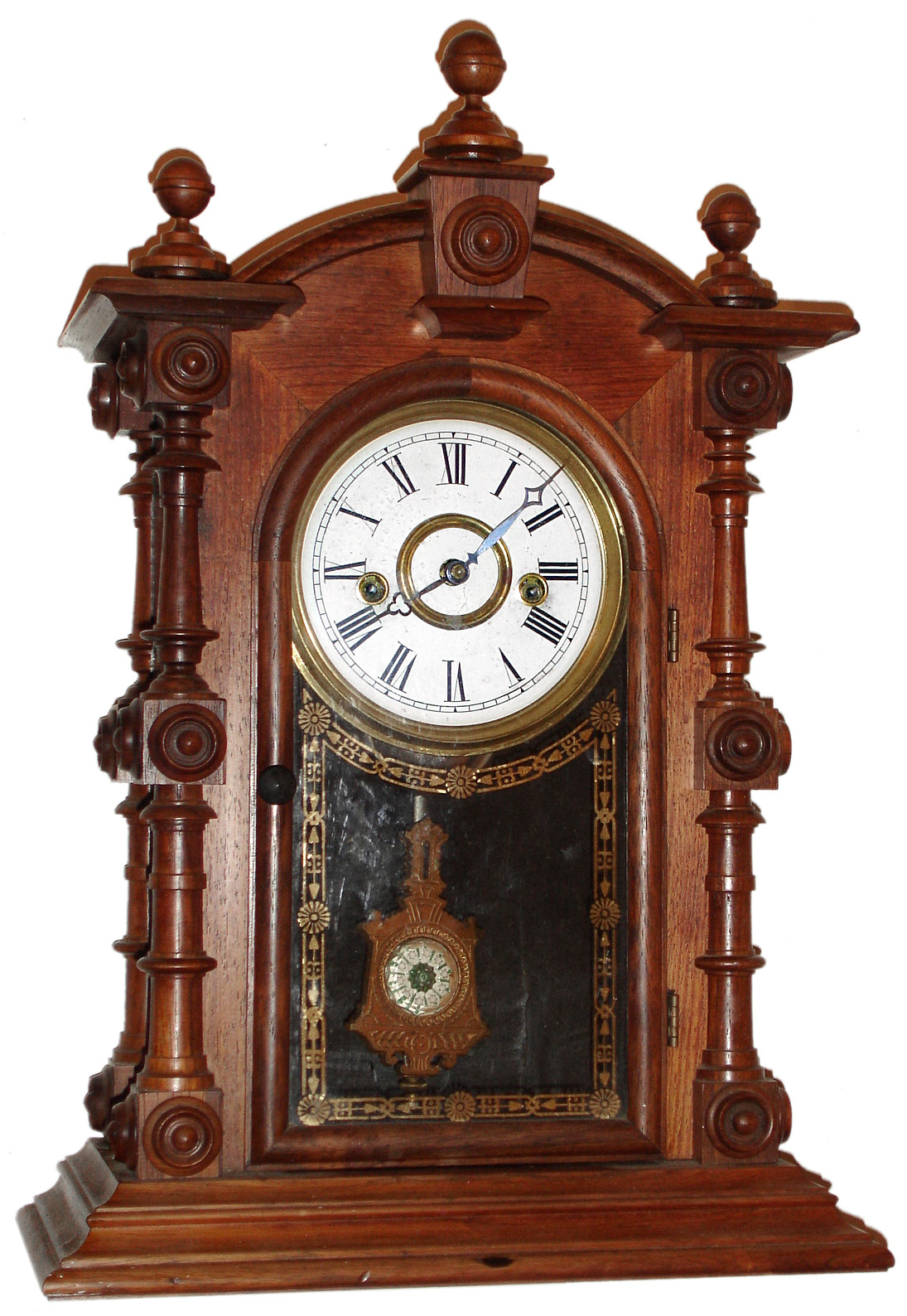 Welch, Spring and Co., Forestville, Conn., "Patti No. 1", 8 day, time and strike, spring driven movement in rosewood and rosewood veneer case with papered metal dial, c1885 — Antique Clocks Price Guide