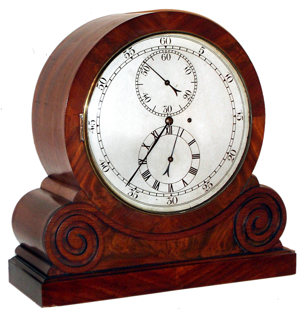 English bracket clock with astronomical dial, 8 day, time only, spring driven fusee movement, with Graham's dead beat escapement and maintaining power, in a mahogany veneer case with painted metal dial. There is an unusual beat adjustment mechanism on pendulum, enabling precise setting, c1840 — Antique Clocks Price Guide